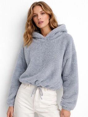 H&M Sherpa Hoodie – Light Grey/Blue , Size L